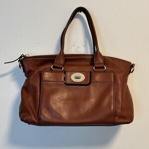 Kate Spade New York Bag Womens Size Medium Brown Leather Satchel Handbag Pocket